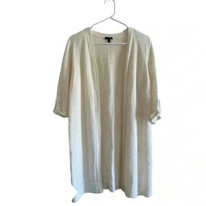 Talbots Ivory 100% Linen Sweater Long Cardigan